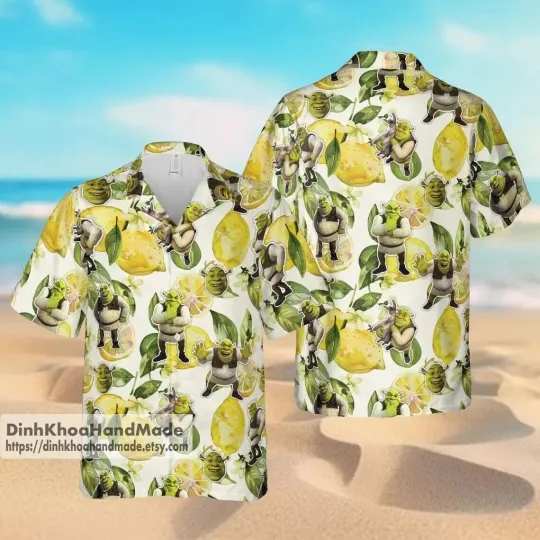 Shrek Hawaiian Button Down Shirt Unisex Adults S-5xl New