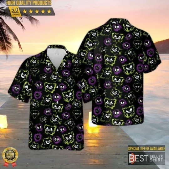 Gengar Hawaiian Shirt 3D PKM Hawaiian Shirt Shadow Ball Hawaiian Shirt