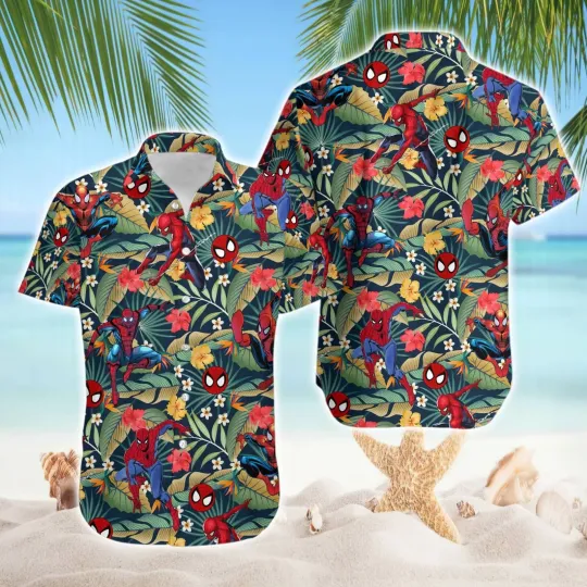 Spider Man Hawaii Shirt, Spiderman Tropical Hawaiian Shirt, Avengers Superhero