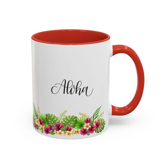 Aloha Floral Coffee Mug|Tropical Hawaiian Flower Mug|Summer Beach Vibes Gift|Cute Vacation Mug|Boho Island Style Drinkware|Coffee,Tea Lovers