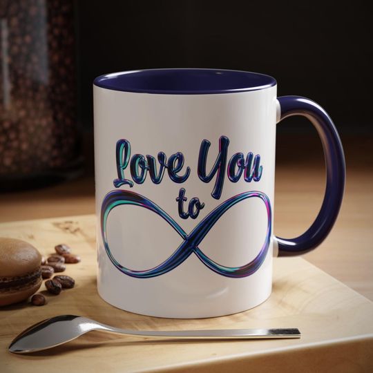 Love You to Infinity // 11oz Navy Accent Ceramic Mug, Infinity Symbol Coffee Cup, Romantic Gift for Cute Couples