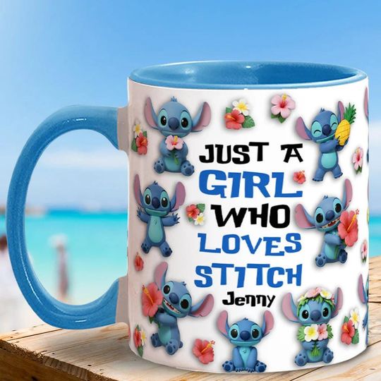 Just A Girl Who Loves Stitch Personalized Accent Mug, Blue Hawaii Monster Two Tone Cup, Ohana Means Family Mug, Gift for Her ipatusth00119