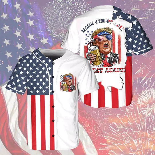 Funny Trump Beer 4th of July Baseball Jersey