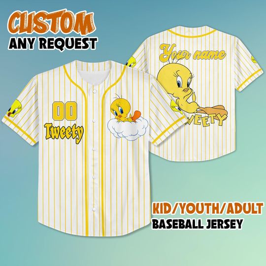 Personalized Tweety Looney Tunes Baseball Jersey, Custom Tweety Jersey Shirt, Looney Tunes Jersey Shirt, Magic Kingdom Shirt