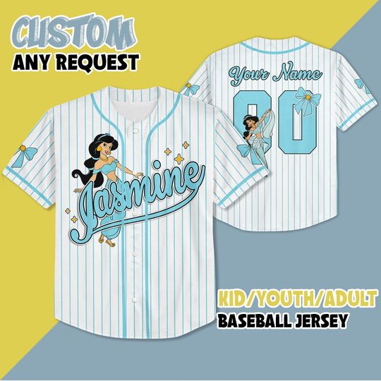 Personalized Jasmine Bow Baseball Jersey, Disney Princess Jasmine Jersey Shirt, Jasmine Aladdin Birthday Gift, Aladdin Movie Jersey
