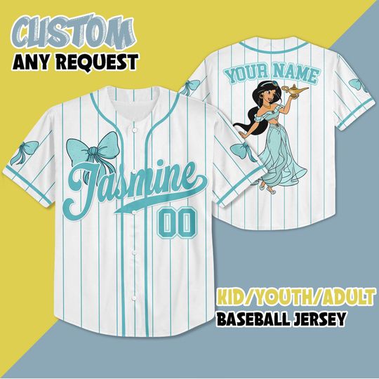 Personalized Disney Jasmine Princess Baseball Jersey, Disney Princess Jasmine Jersey Shirt, Jasmine Birthday Gift, Aladdin Movie Jersey