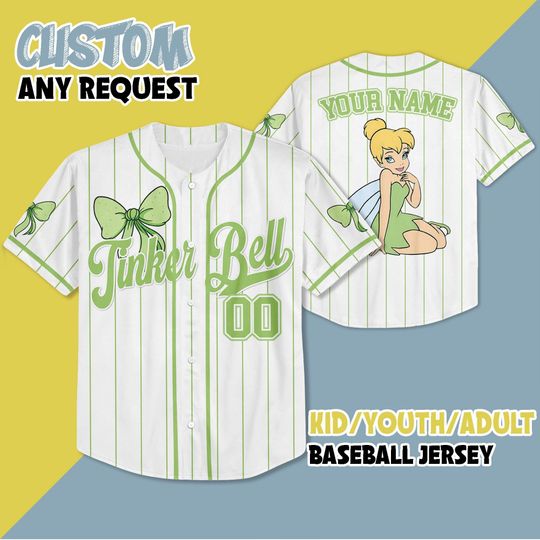 Personalized Disney Tinker Bell Baseball Jersey, Disney Tinker Bell Jersey Shirt, Disneyland Baseball Jersey, Magic Kingdom Gift