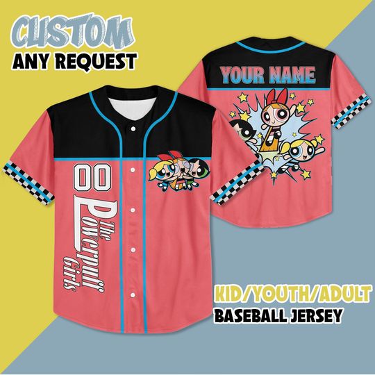 Personalized The Powerpuff Girls Pink Baseball Jersey, Disney The Powerpuff Girls Jersey Shirt, The Powerpuff Girls Birthday Gift