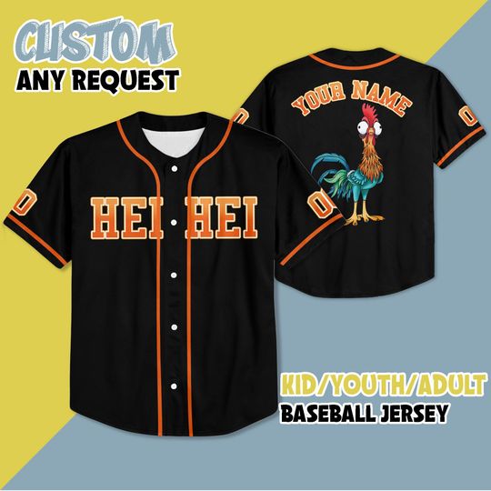 Personalized Disney Moana Hei Hei Black Black Baseball Jersey, Custom Moana Jersey Shirt, Disney Baseball Team Outfit, Magic Kingdom