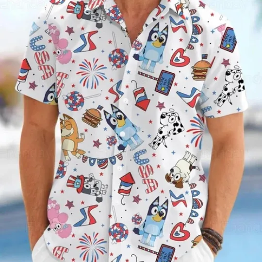 BlueyDad Dad 4th of July Hawaiian Shirt for Men