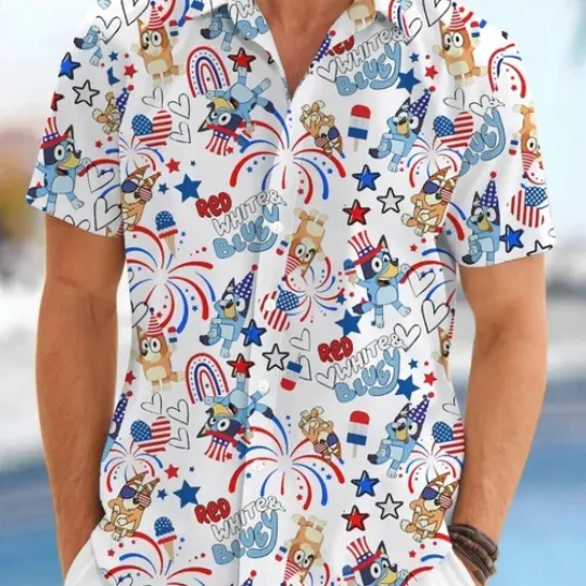 BlueyDad Dad and Bingo 4th of July Hawaiian Shirt