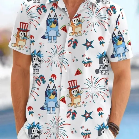 BlueyDad 4th of July Hawaiian Shirt for Men and Youth