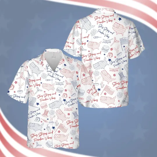 Stars and Stripes Patriotic Hawaiian Shirt for 4th of July