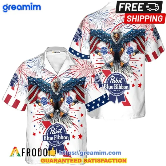 Pabst Blue Ribbon US Flag 4th Of July Hawaiian Shirt And Short