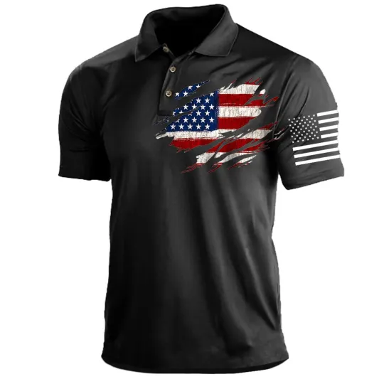 Men's 1776 Independence Day American Flag Short Sleeve Polo Shirt