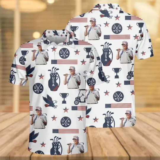 Trump Golf USA Flag 4th of July Freedom Polo Shirt