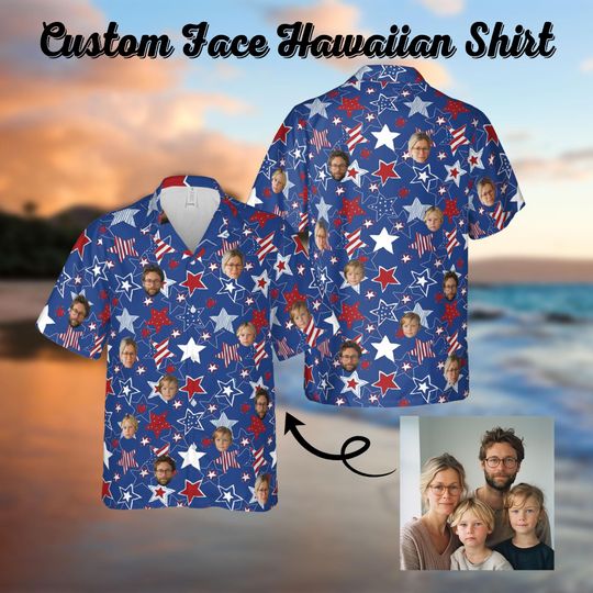 Custom Face Patriotic Hawaiian Shirt, Independence Day 4th of July Family Matching Shirt