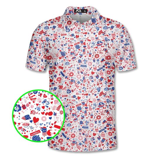 Independence Day Polo Shirt for Men - 4th of July USA Flag Pattern Casual Short Sleeve Button Up