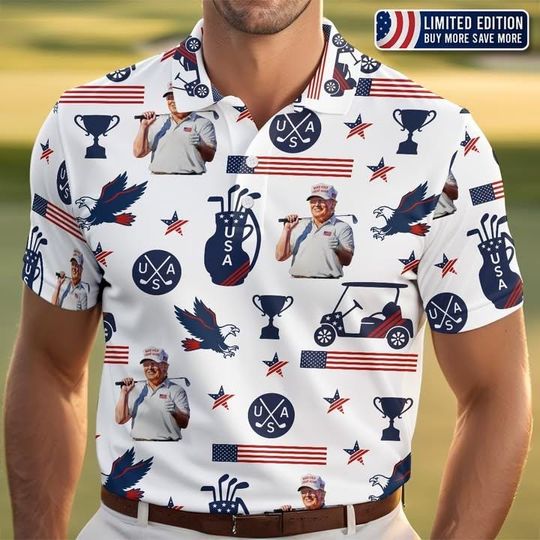 In Golf We Trust 2025 - US Patriotic Polo Shirt, Personalized Short Sleeve for Golf Lovers, Dad Birthday Gift