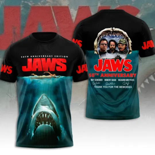 Jaws Movie 50 Years 1975-2025 Thank For The Memories 3D Shirt