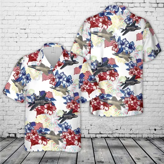 US Air Force Lockheed Martin F 35 Lightning II 4th Of July Hawaiian Shirt