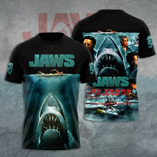 Jaws Movie 50 Years 1975-2025 Thank For The Memories 3D Shirt