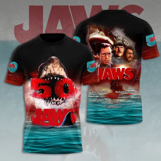 Jaws Movie 50 Years 1975-2025 Thank For The Memories 3D Shirt