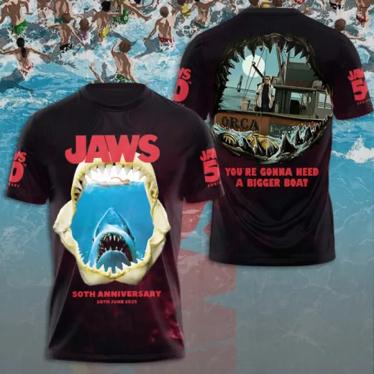 Jaws Movie 50 Years 1975-2025 Thank For The Memories 3D Shirt