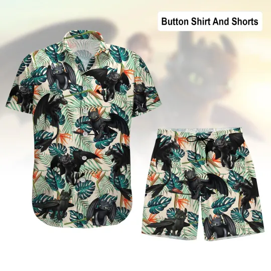 Toothless Hawaiian Shirt Night Fury Beach  Disney Shirt Movie Cartoon Summ