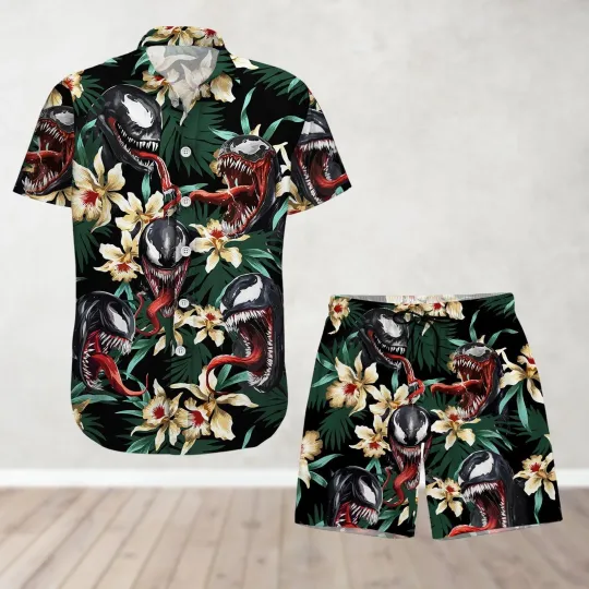 Venom Button Shirt And Spiderman Villain Shirt Marvel Hawaiian SHirt