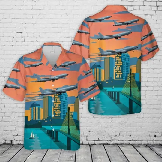 USAF 6th Air Refueling Wing Boeing KC 135R Stratotanker Hawaiian Shirt