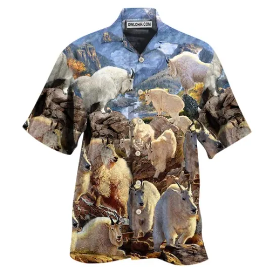 Goat Animals Amazing Moutain Goats With Snow Hawaiian Shirt