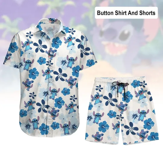 Stitch Hibiscus Flower Hawaiian Shirt Disney Cartoon Beach Lilo And Stitch