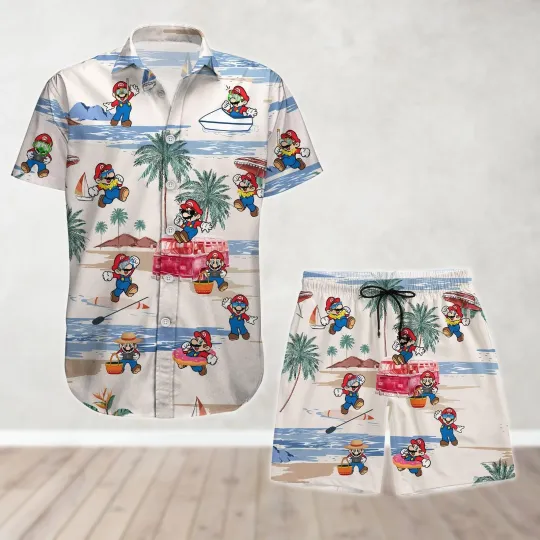 Mario Button Shirt And  s Super Mario Hawaiian Shirt Video Game Tropical Shirt