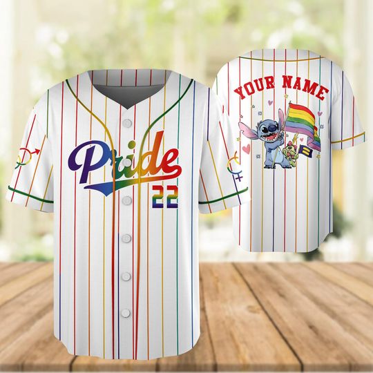 Custom Lilo And Stitch LGBT Rainbow Baseball Jersey, Disney Pride Family Shirt, Stitch Pride Gay Lesbian Support Pride Month 2025 Shirt