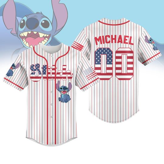 Custom Stitch Happy 4th Of July Baseball Jersey, Stitch American Usa Flag Baseball Shirt, Disney Patriotic Shirt, Memorial Day Shirt