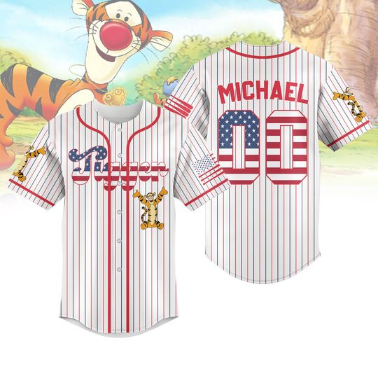 Custom Tigger 4th Of July Baseball Jersey, Winnie The Pooh American Usa Flag Baseball Shirt, Disney Patriotic Shirt, Memorial Day Shirt