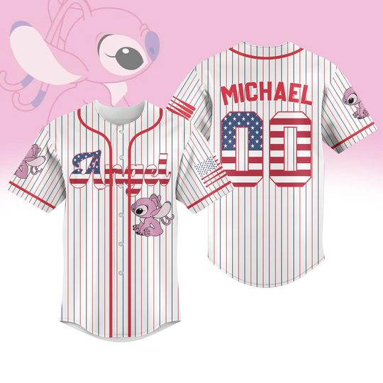 Custom Angel Lilo And Stitch 4th Of July Baseball Jersey, Angel American Usa Flag Baseball Shirt, Disney Patriotic Shirt, Memorial Day