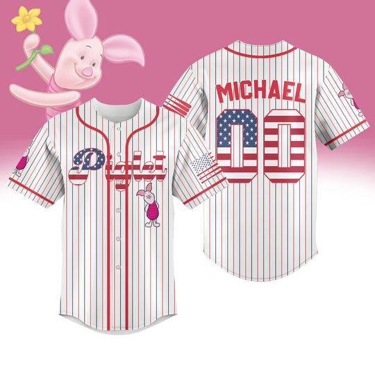 Custom Piglet 4th Of July Baseball Jersey, Winnie The Pooh American Usa Flag Baseball Shirt, Disney Patriotic Shirt, Memorial Day Shirt