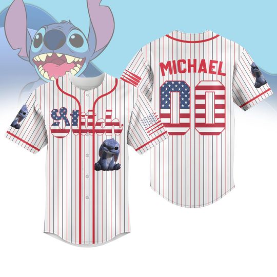 Custom Stitch Movie 4th Of July Baseball Jersey, Stitch American Usa Flag Baseball Shirt, Disney Patriotic Shirt, Memorial Day Shirt