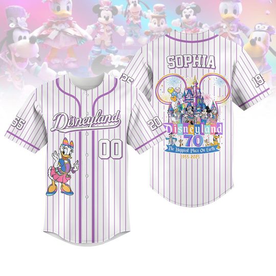 Disneyland 70th Anniversary Baseball Jersey, Custom Disney Daisy Duck Jersey, Mickey And Friends Baseball Jersey, Disneyland Trip Shirt