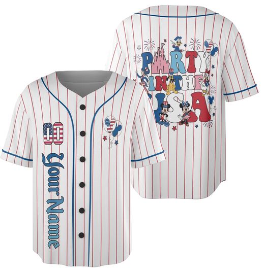 Custom Name Mickey and Friends 4th Of July Baseball Jersey, Personalized Disney Kid/Youth/Adult Collection Jersey Patriotic Memorial Day