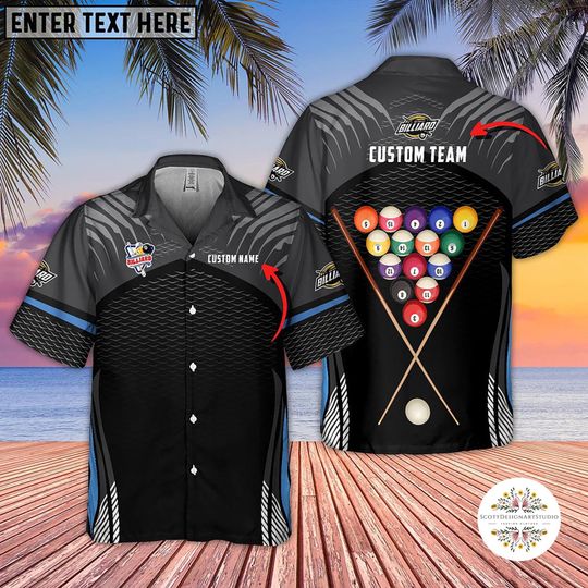 Billiards Sport Hawaiian Shirt, Multicolor Personalized Name Design, Custom Pool Player Shirt, Gift for Men