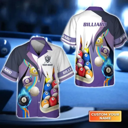 Billiard Purple 3D Hawaiian Shirt For Billiard Players Billiard team shirt