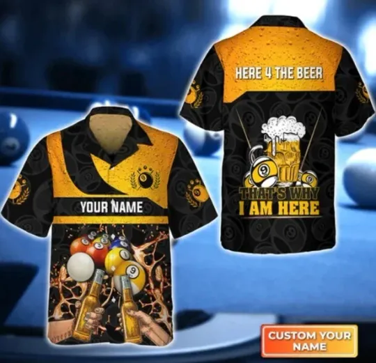 Here 4 The Beer Billiard Team Personalized Name Hawaiian Shirt