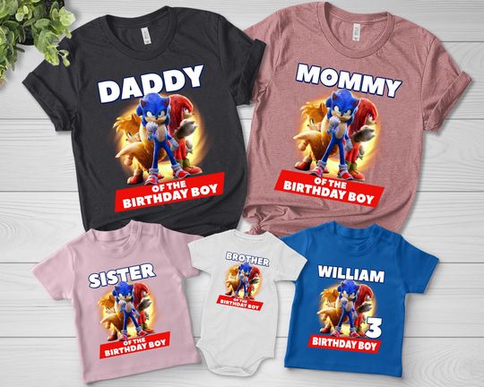 Custom Sonic Birthday Tee, Sonic Birthday Tee Personalized with Age and Name, Sonic The Hedgehog Birthday Shirt, Sonic Birthday Shirt