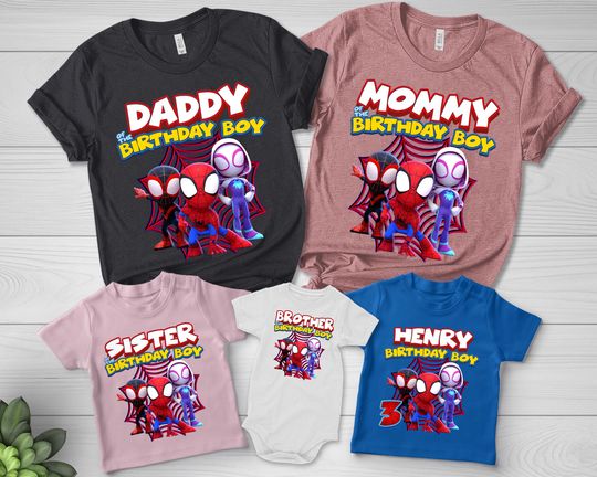 Custom Spider Shirt, Marvel Spiderman Birthday Boy Tee, Personalized Spiderman Birthday T-Shirt, Custom Name Spiderman Birthday Boy