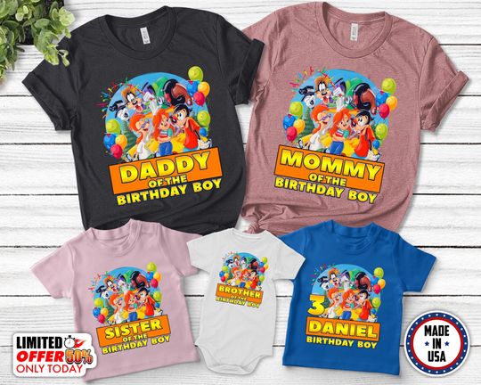 Custom Name Age A Goofy Movie Characters Name Shirt, Birthday Kids Shirt, Disneyland Family Matching Tee, Cute Birthday Boy Girl