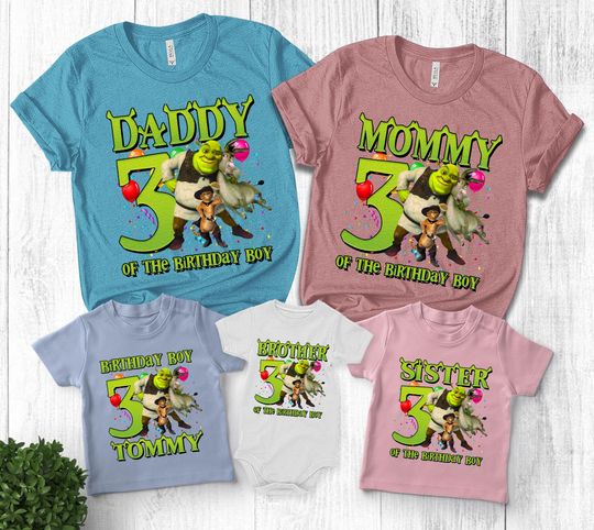 Custom Name Age Shrek Birthday Shirt, Green Ogre Cartoon Birthday Boy Girl Shirt, Disney Shrek Movie Birthday Gift For Son Daughter