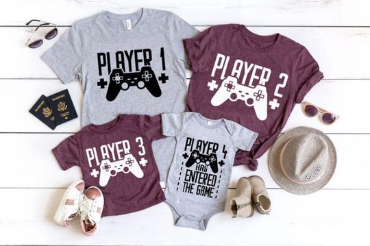 Player 1 Player 2,3,4 Matching Shirts Dad and Son Matching Gaming Shirts Gamer Shirt Gaming Remote Matching Shirt Video Game Matching Shirts
